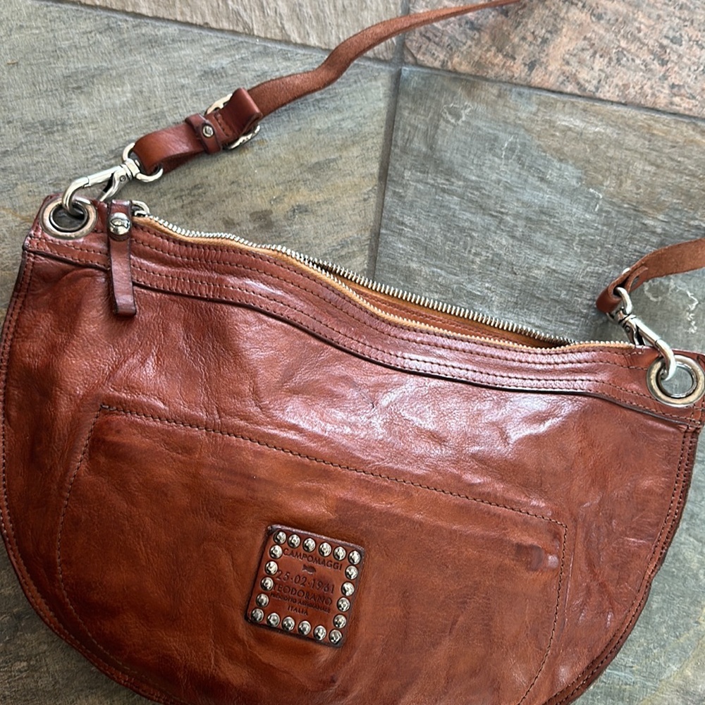 Campomaggi Catullo Clutch Bag Embellished Hobo shoulder purse cognac Studded - Picture 11 of 11